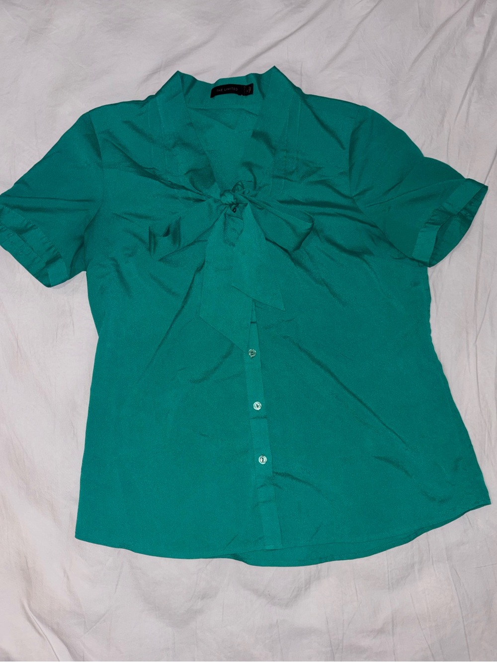 The Limited Tie-Neck Short Sleeve Blouse - Teal